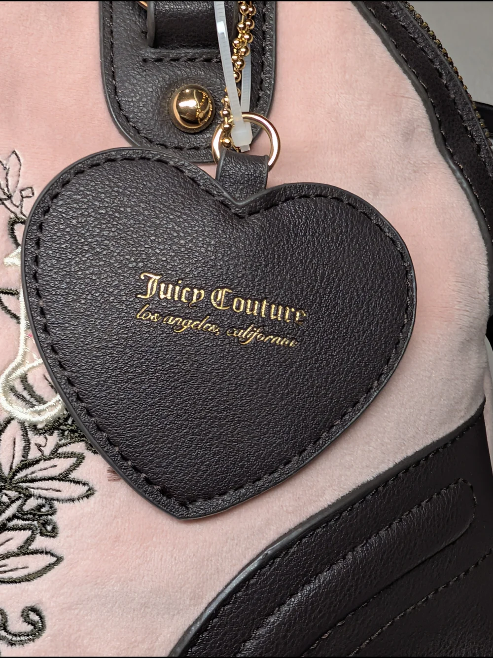 Juicy Couture Pink and Dark Brown Heart Charm Satchel Bag